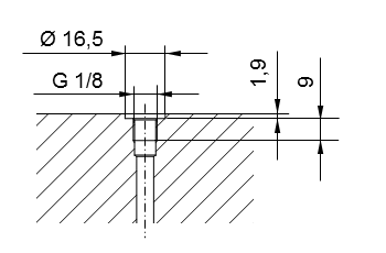 Schema Rohrgewinde ISO 228 Teil 1 - G1/8 für Einschraubzapfen nach DIN 3852 Teil 2, Form A (mit Dichtring nach DIN 3869) oder Form B (mit Dichtkante)