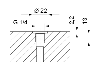 Rohrgewinde ISO 228 Teil 1 - G1/4 für Einschraubzapfen nach DIN 3852 Teil 2, Form A (mit Dichtring nach DIN 3869) oder Form B (mit Dichtkante)