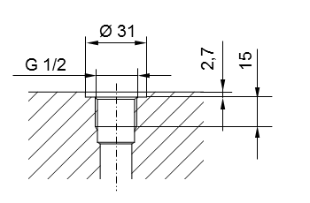 Schema Rohrgewinde ISO 228 Teil 1 - G1/2 für Einschraubzapfen nach DIN 3852 Teil 2, Form A (mit Dichtring nach DIN 3869) oder Form B (mit Dichtkante)