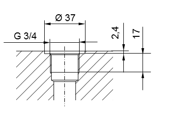 Schema Rohrgewinde ISO 228 Teil 1 - G3/4 für Einschraubzapfen nach DIN 3852 Teil 2, Form A (mit Dichtring nach DIN 3869) oder Form B (mit Dichtkante)