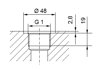 Rohrgewinde ISO 228 Teil 1 - G1 für Einschraubzapfen nach DIN 3852 Teil 2, Form A (mit Dichtring nach DIN 3869) oder Form B (mit Dichtkante)