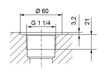 Schema Rohrgewinde ISO 228 Teil 1 - G1 1/4 für Einschraubzapfen nach DIN 3852 Teil 2, Form A (mit Dichtring nach DIN 3869) oder Form B (mit Dichtkante)