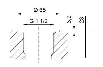 Schema Rohrgewinde ISO 228 Teil 1 - G1 1/2 für Einschraubzapfen nach DIN 3852 Teil 2, Form A (mit Dichtring nach DIN 3869) oder Form B (mit Dichtkante)