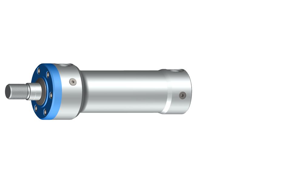 Zylinder mit Hydraulikanschlüssen für Rohrverschraubungen verfügen über zwei Gewindeanschlüsse.  Die Anschlussgröße ist konfigurierbar.