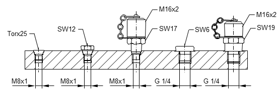 Hänchen Zylinder sind beidseitig mit zölligen Rohrgewinde-Anschlüssen nach ISO 228 Teil 1 sowie beidseitig mit Entlüftungsanschlüssen versehen. 