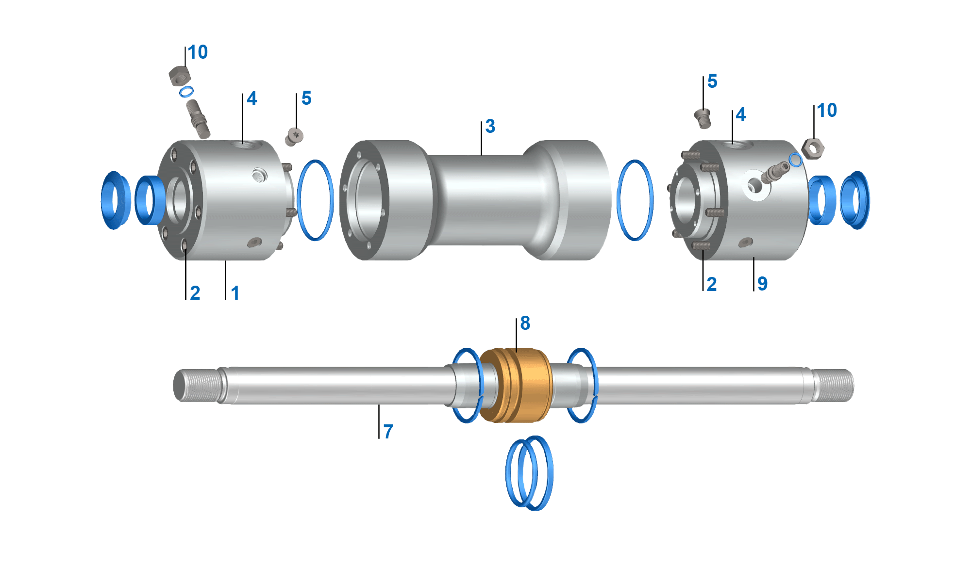 Abbildung: Aufbau Differentialzylinder (Beispiel mit Dämpfung)